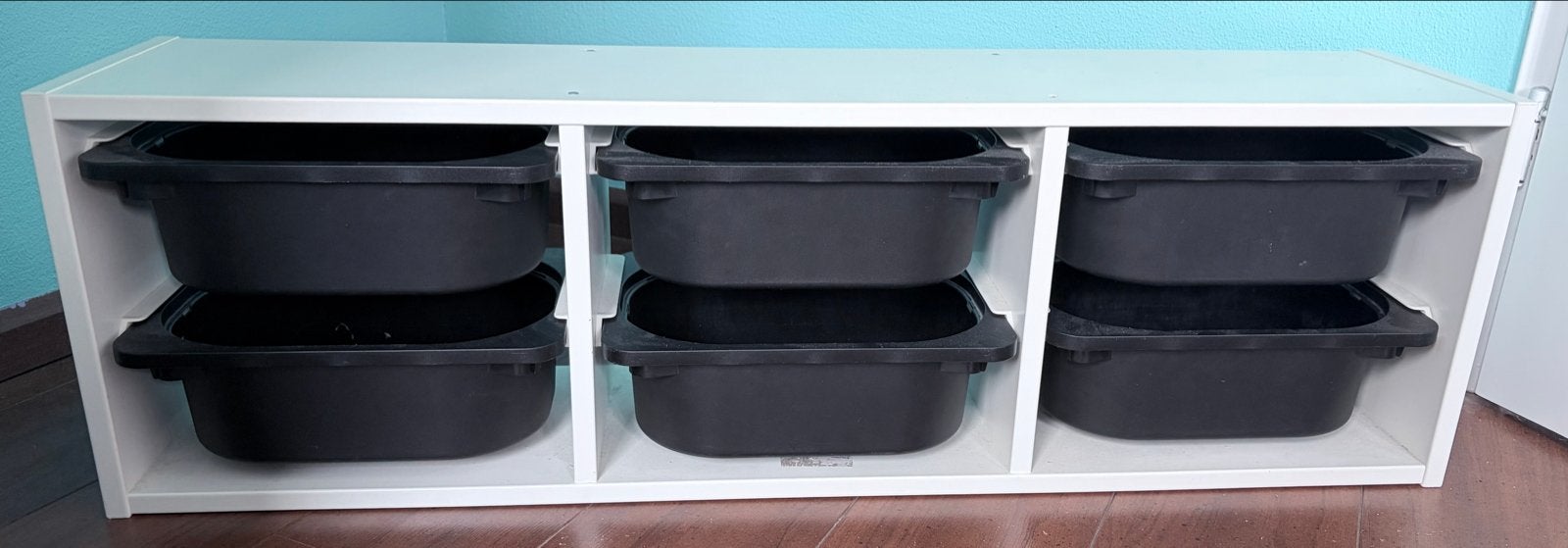 IKEA Ladekast met 6 zwarte bakken - Ideaal voor opbergen, Huis en Inrichting, Ophalen, Kunststof, Gebruikt, 100 tot 150 cm