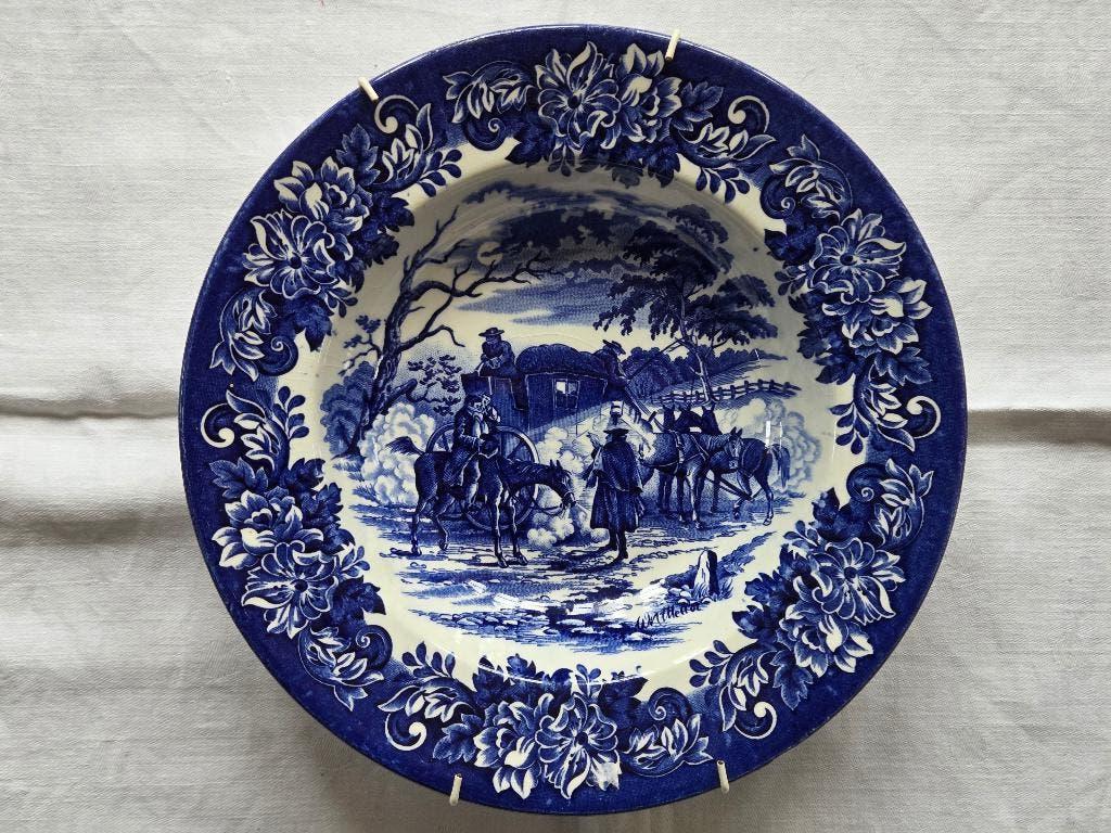 English Ironstone Table delftsblauw wandbord Dickens Serie, Ophalen of Verzenden