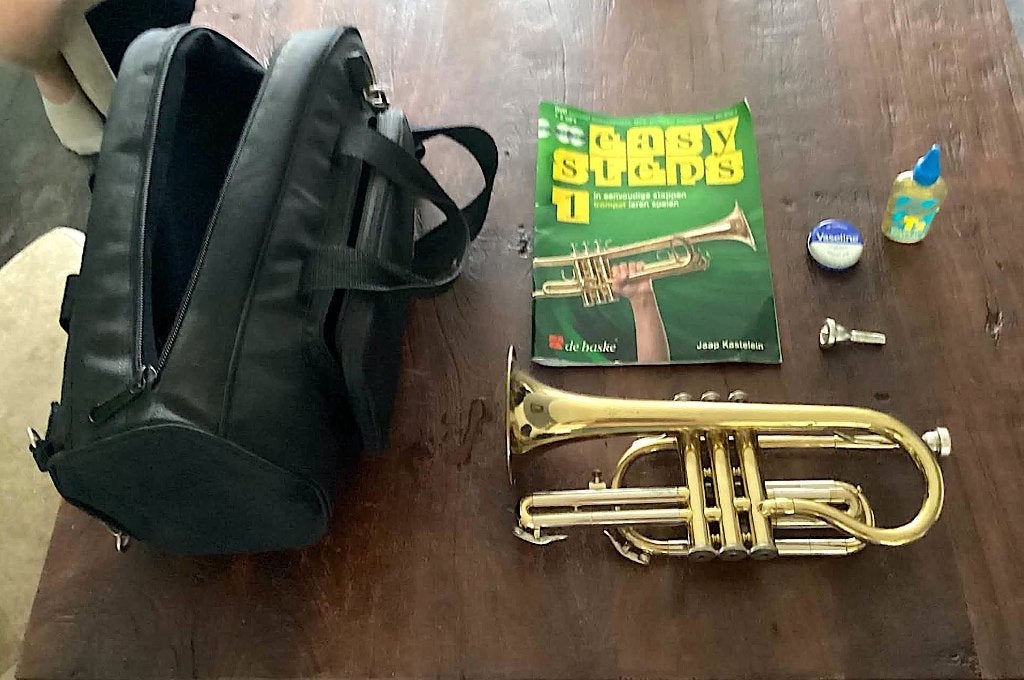 mancave leuke gouden trompet . Merk Blessing XL U.S.A S06/84, Muziek en Instrumenten, Blaasinstrumenten | Trompetten, Ophalen of Verzenden