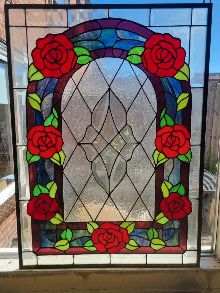 Hand gemaakt Glas in lood voorzet raam, Gevelraam of Ruit, Minder dan 80 cm, Ophalen of Verzenden, Zo goed als nieuw