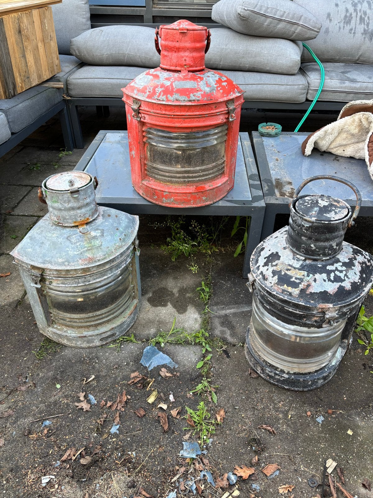Set van 3 Antieke Scheepslampen, Ophalen
