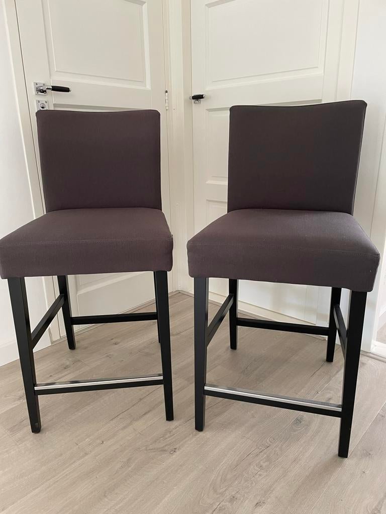 Set van 3 taupe barkrukken, zithoogte 62 cm, Huis en Inrichting, Barkrukken, Gebruikt, Met voetsteun, 60 tot 90 cm, Ophalen of Verzenden