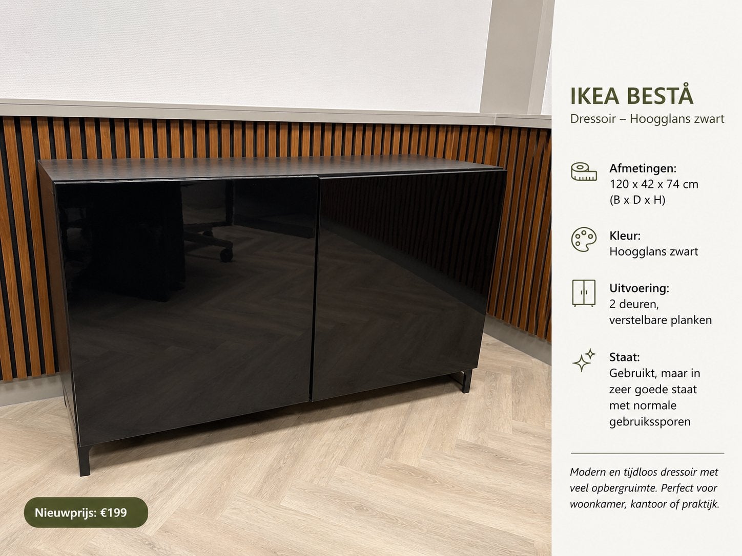 IKEA BESTÅ Dressoir - Hoogglans zwart, Ophalen, Gebruikt, 100 tot 150 cm, 25 tot 50 cm