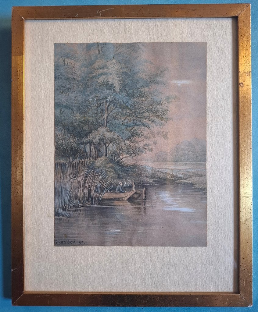 Aquarel Haagse School gesig. P van Soll  1895, Ophalen of Verzenden
