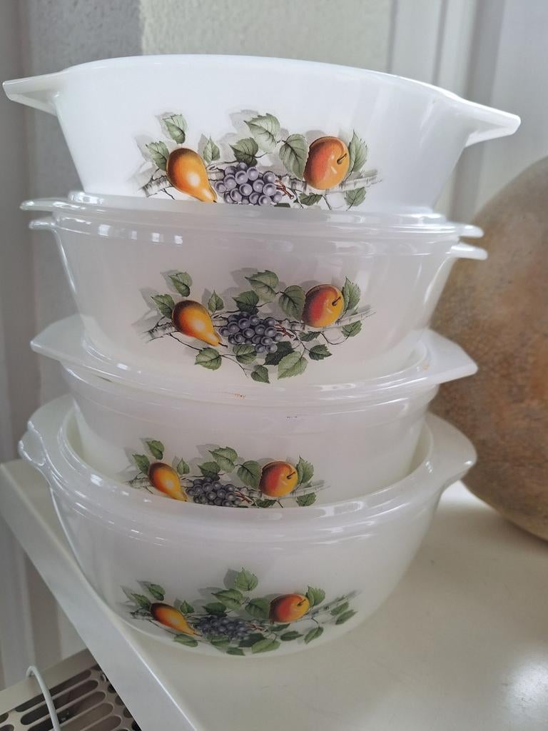 Set van 4 vintage ovenschalen met fruitdecor, Huis en Inrichting, Keuken | Servies, Ophalen of Verzenden