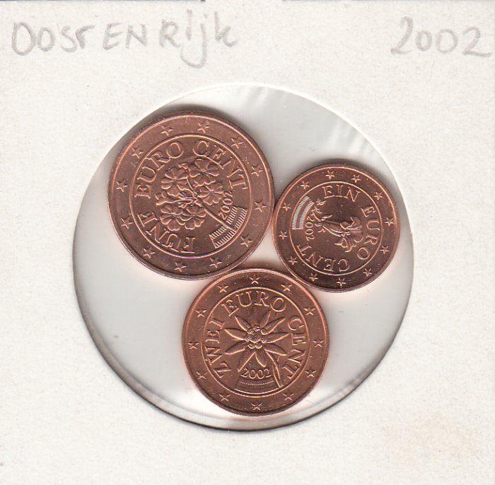 Oostenrijk setje 1, 2 en 5 eurocent 2002 UNC, Postzegels en Munten, Munten | Europa | Euromunten, Ophalen of Verzenden, Oostenrijk