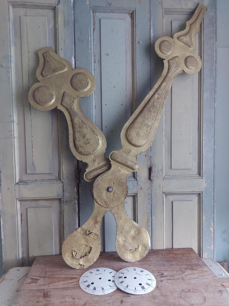 Antieke authentieke kerkklok wijzers stel.  115 cm h, Antiek en Kunst, Ophalen