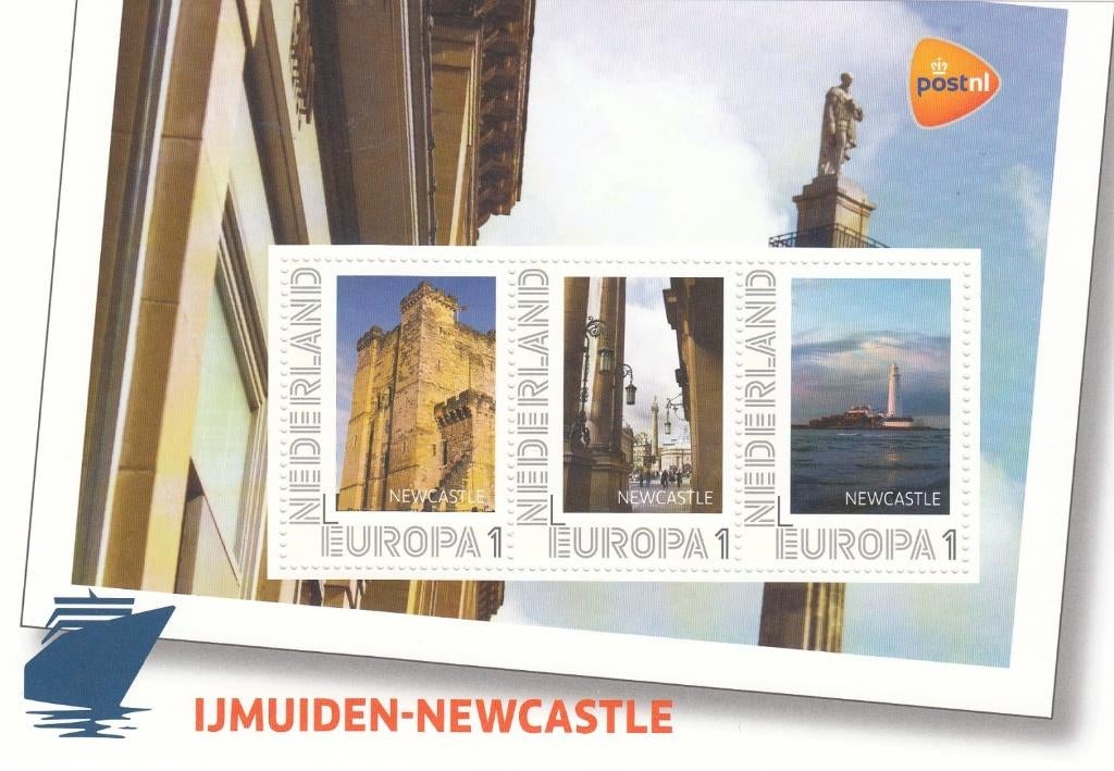 Nederland Postset IJmuiden-Newcastle met zegels en kaarten, Ophalen of Verzenden, Na 1940, Postfris