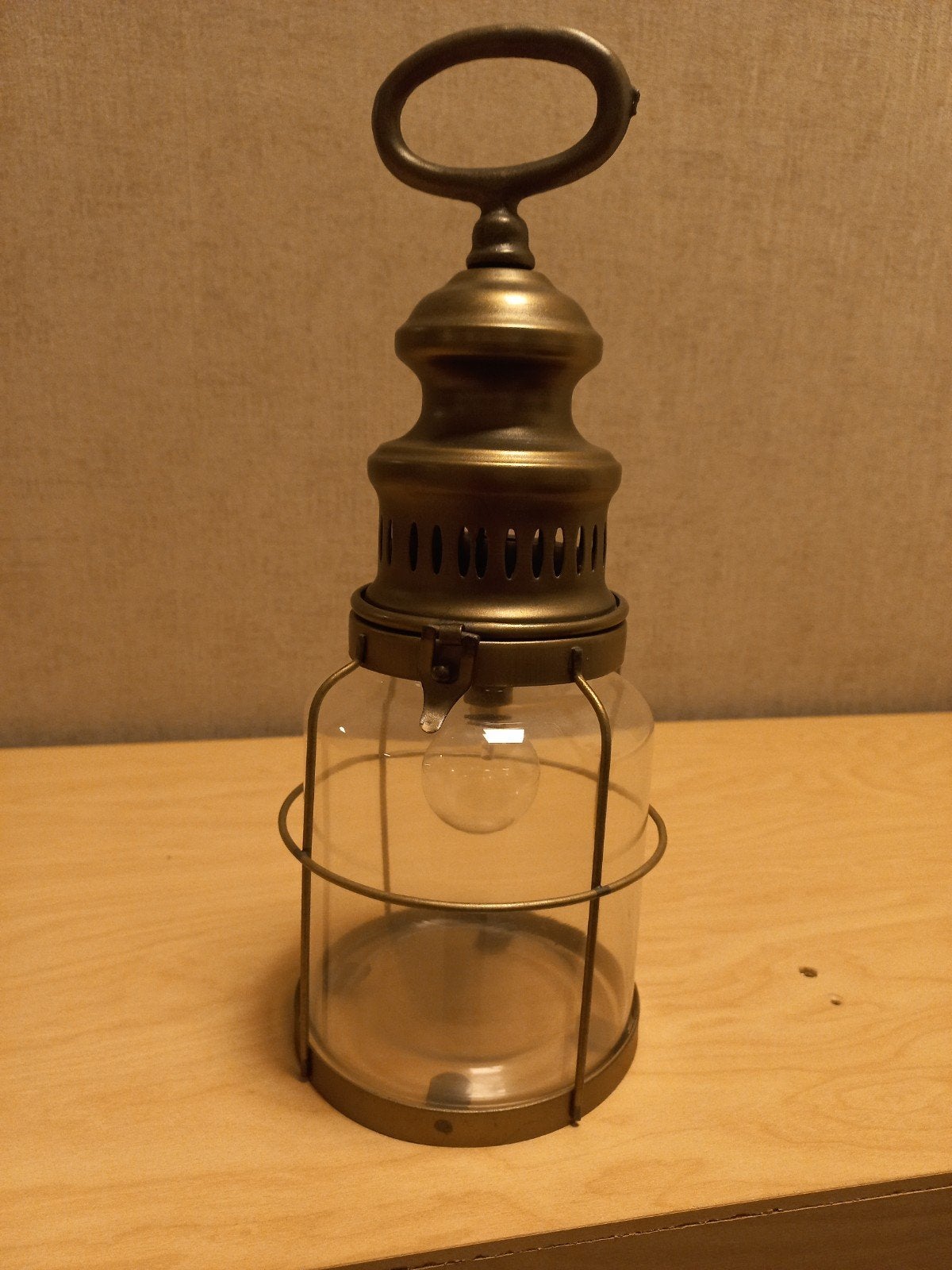 Antieke scheepslamp / lantaarn - messing en glas, Ophalen