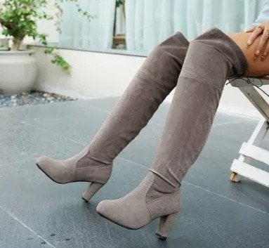 Nieuwe grijze overknee laarzen, Ophalen of Verzenden, Nieuw, Grijs, Hoge laarzen