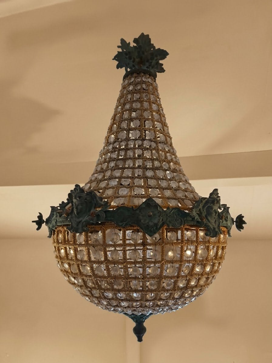 3 antieke kroonluchters  (chandeliers) jaren 50, Antiek en Kunst, Ophalen