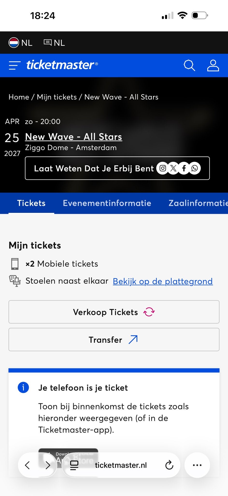 2x tickets voor New Wave vak 109 2e rij!!, Tickets en Kaartjes, Twee personen, April