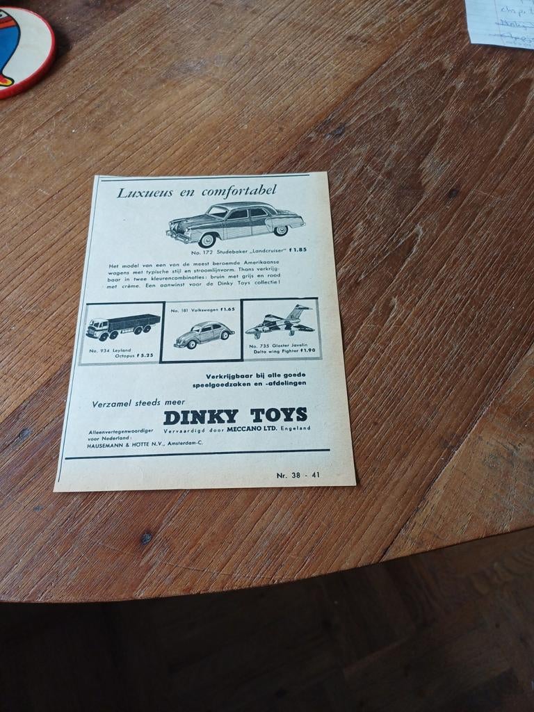 Advertentie van Dinky toys studebaker Volkswagen kever 1956, Ophalen of Verzenden, Zo goed als nieuw, Auto's