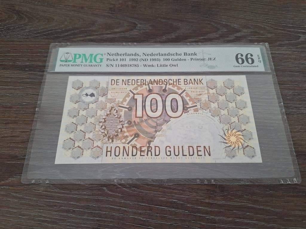 UNC biljet 100 gulden Steenuil, 1992 | PMG 66 EPQ, Ophalen of Verzenden, 100 gulden