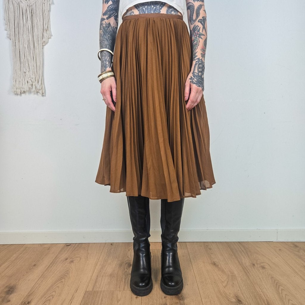 Massimo Dutti Bruine Plissérok Dames 36, Kleding | Dames, Rokken, Zo goed als nieuw, Maat 38/40 (M), Bruin, Onder de knie, Ophalen of Verzenden