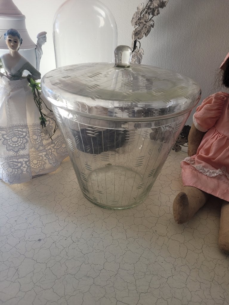 Grote vintage glazen voorraad pot met deksel foto 1 t/m 3, Huis en Inrichting, Keuken | Keukenbenodigdheden, Heikant 21 Kaatsheuvel