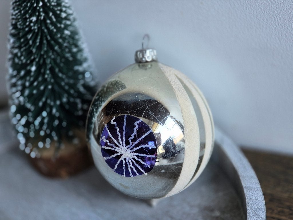 Vintage kerstbal met blauwe stip 420, *, Gebruikt, *, Ophalen of Verzenden
