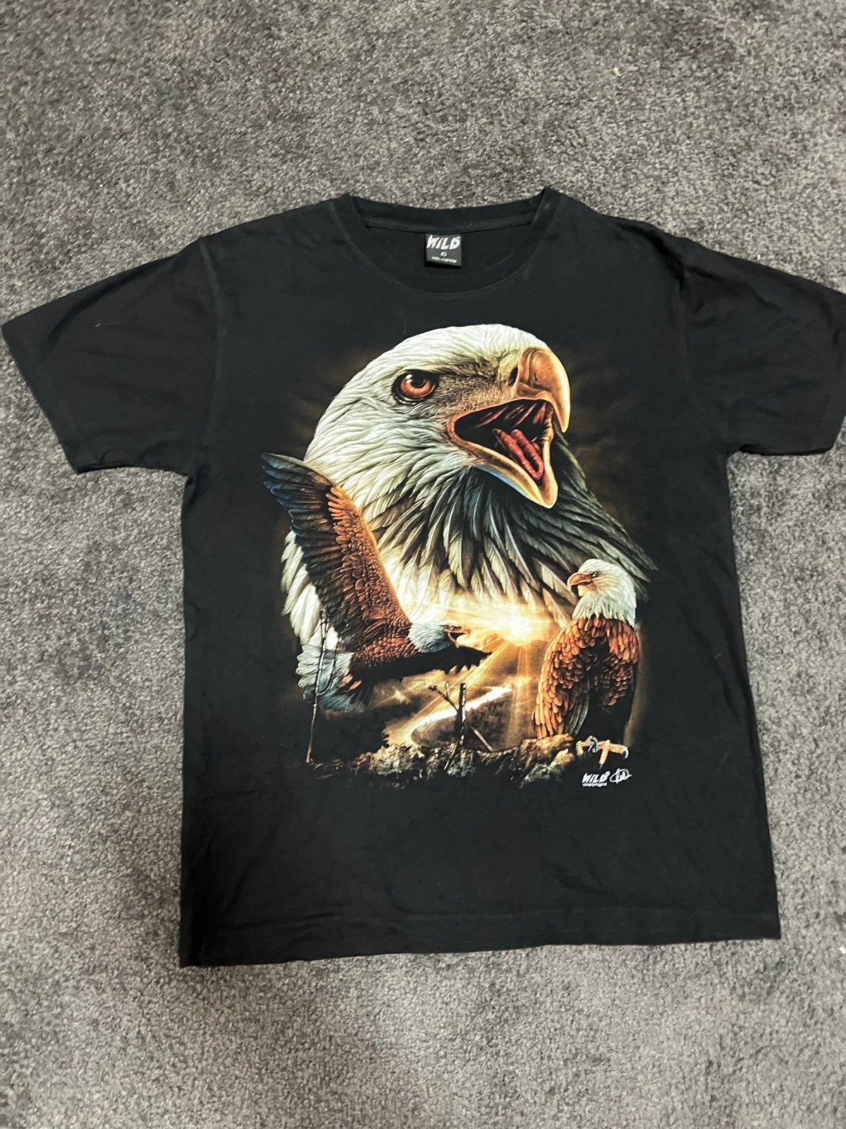 Vintage Wild Rock Eagle shirt Dubbelzijdig Bedrukt, maat L, Ophalen of Verzenden, Maat 52/54 (L), Zwart