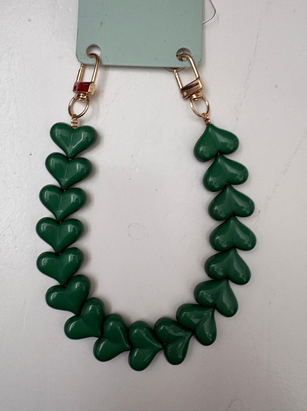 Telefoon ketting koord met donkergroene hartjes - Nieuw, Telecommunicatie, Ophalen of Verzenden, Nieuw, Telefoonhanger of Accessoire