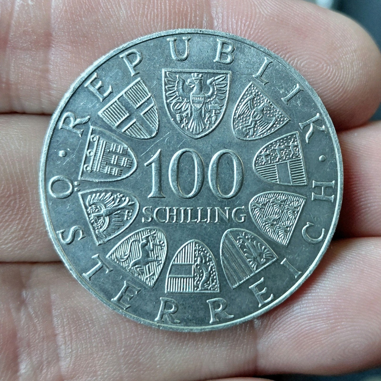 Oostenrijkse 100 Schilling munt 1976 Burgtheater, Ophalen of Verzenden, Oostenrijk, Losse munt, Zilver