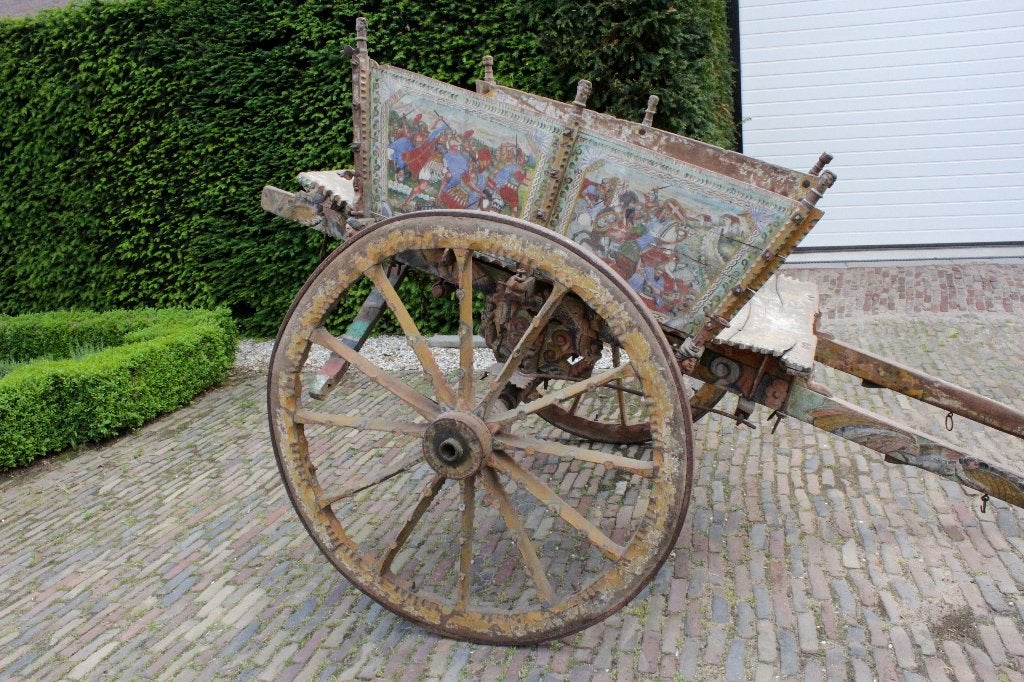 Prachtige oude handgeschilderde houten Siciliaanse Carretto, Antiek en Kunst, Curiosa en Brocante, Ophalen