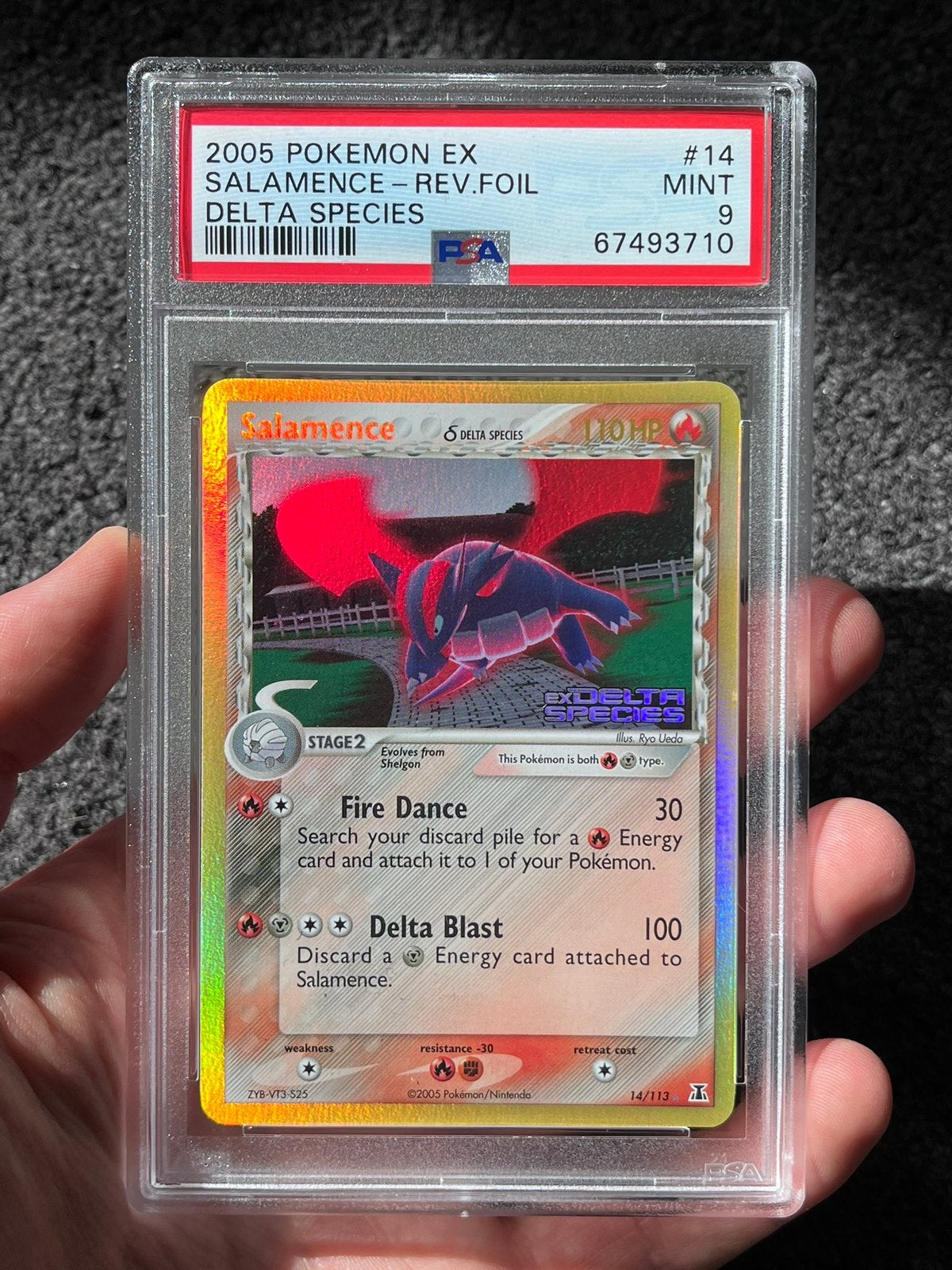 Pokémon PSA 9 Salamence Reverse Holo #14 Delta Species ex, Ophalen of Verzenden, Nieuw, Losse kaart, Foil