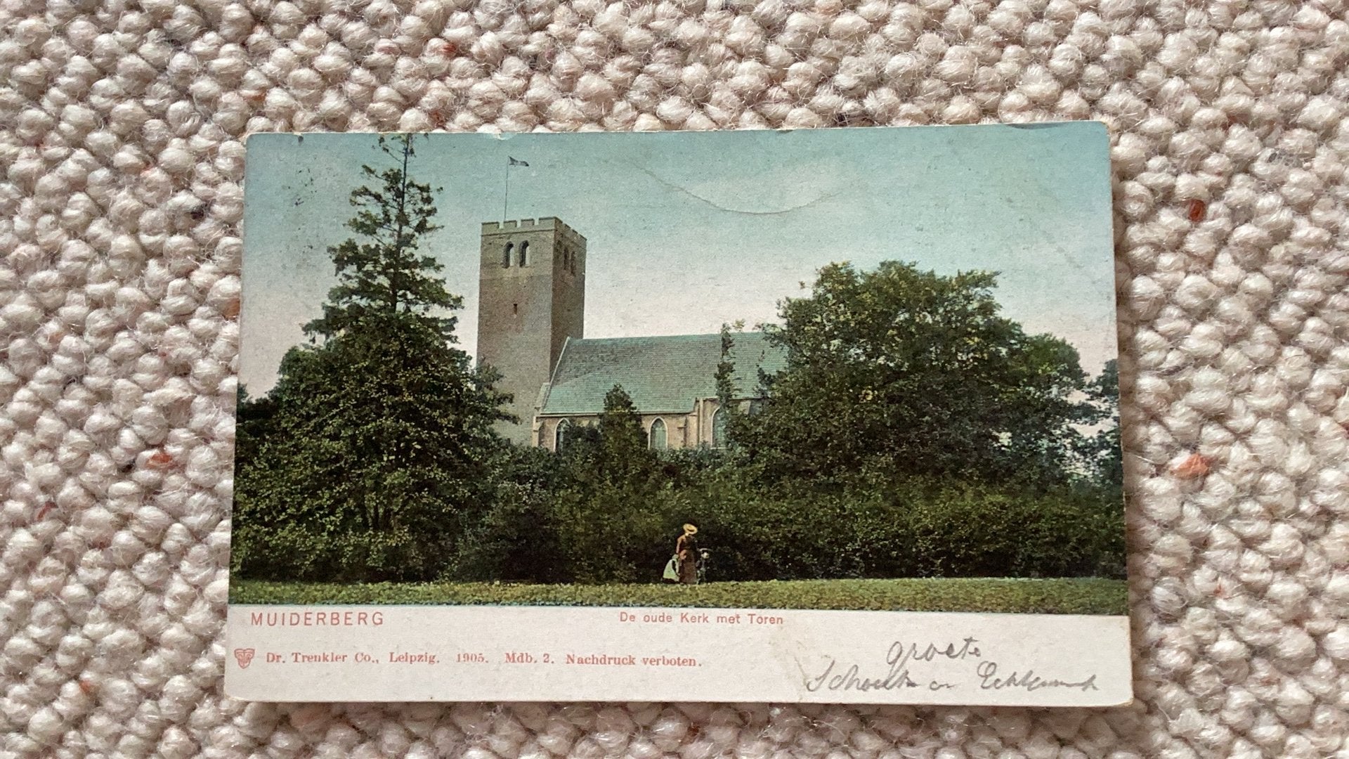 Ansichtkaart Muiderberg De oude Kerk met Toren begin 1900, Ophalen of Verzenden, Voor 1920, Gelopen, Noord-Holland