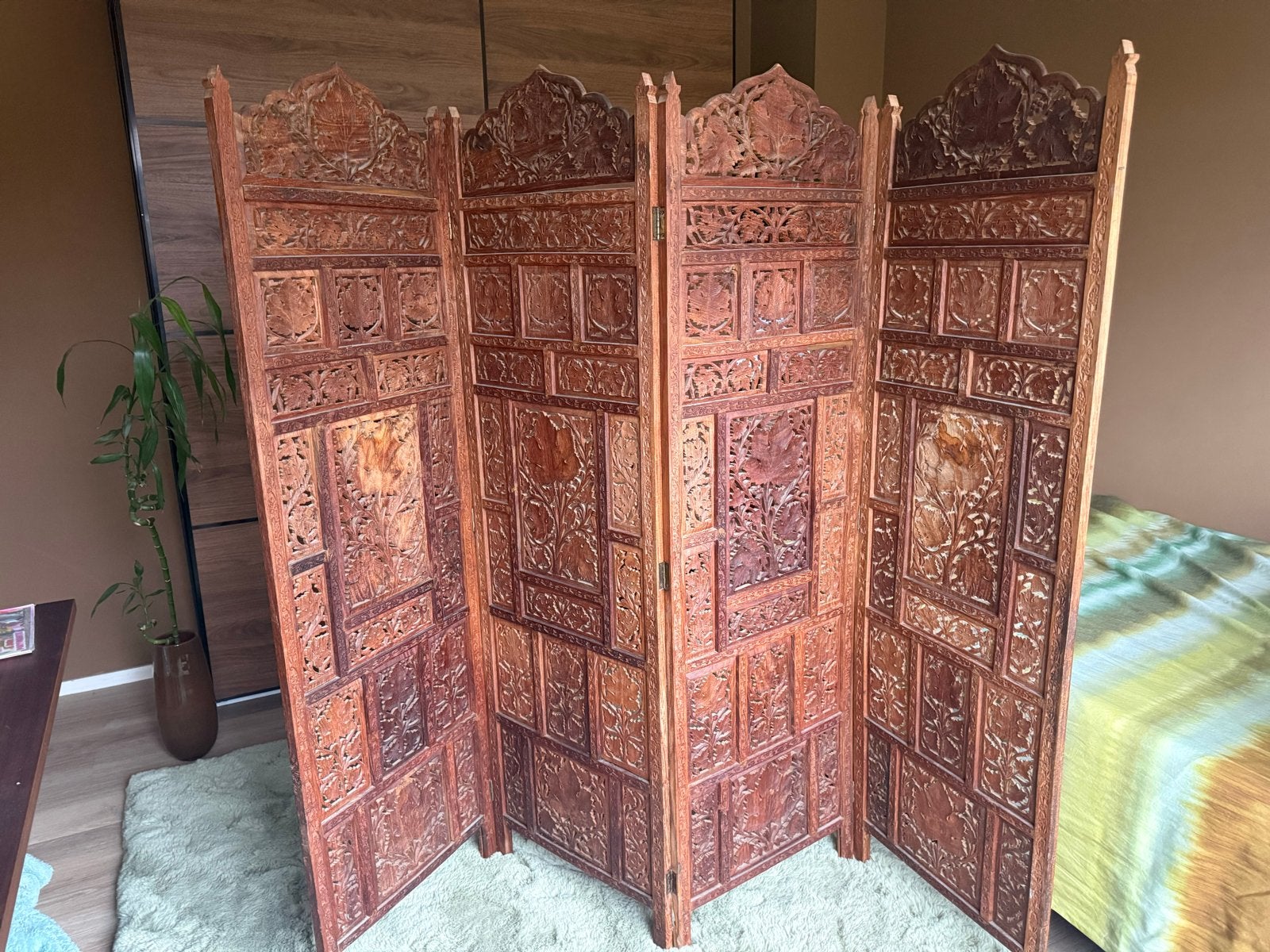 Prachtig Indiaas hardhouten kamerscherm, handgesneden, Ophalen, Hout, Gebruikt, Oosters