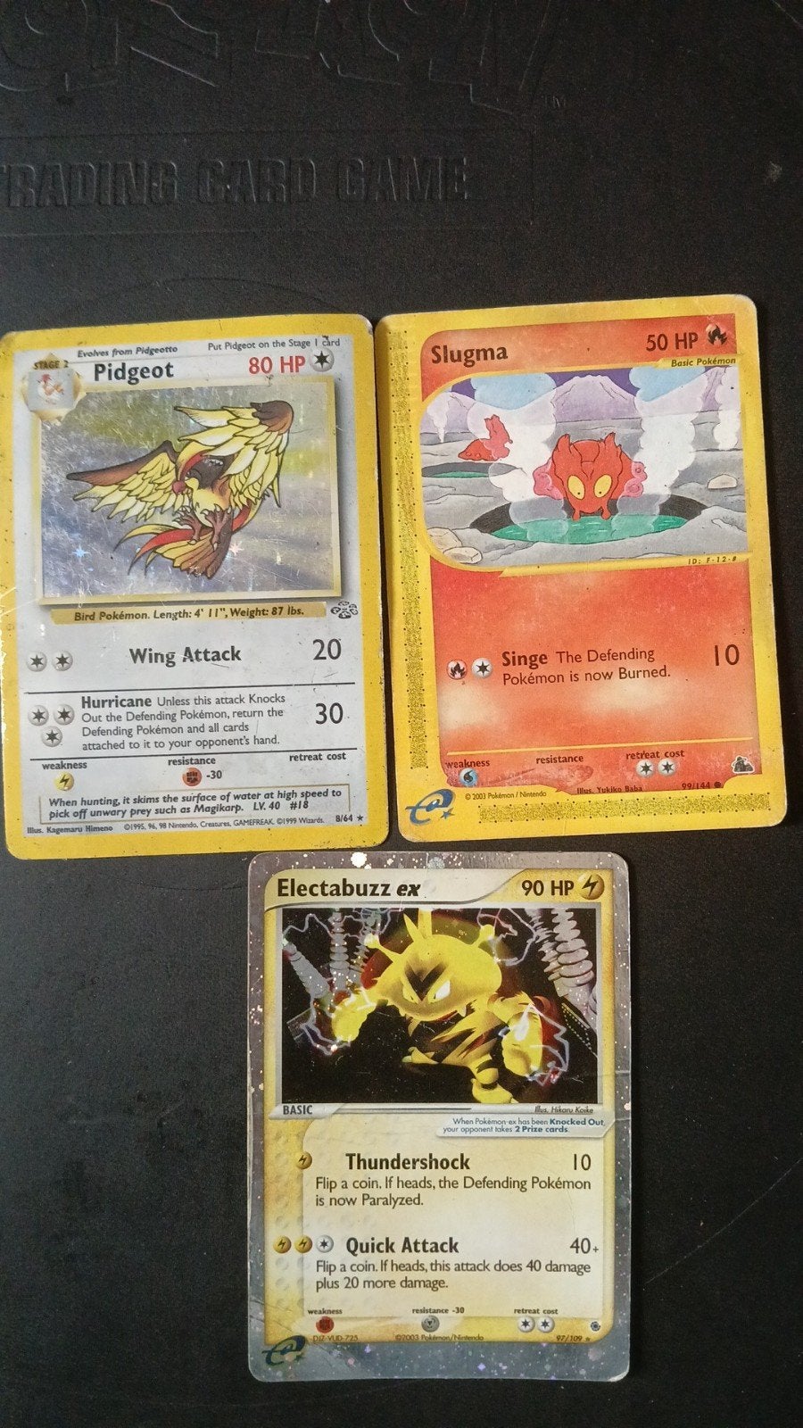 3 Pokémon kaarten: Pidgeot, Slugma, Electabuzz ex, Ophalen of Verzenden, Gebruikt, Meerdere kaarten