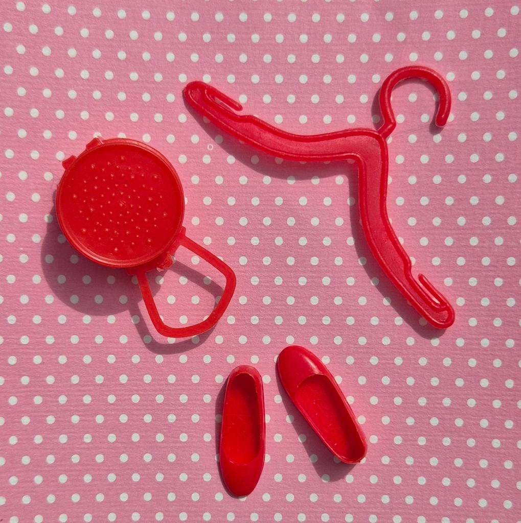 Vintage Mattel Skipper rode schoentjes jaren 60 +tas +hanger, Verzamelen, Ophalen of Verzenden, Zo goed als nieuw, Accessoires