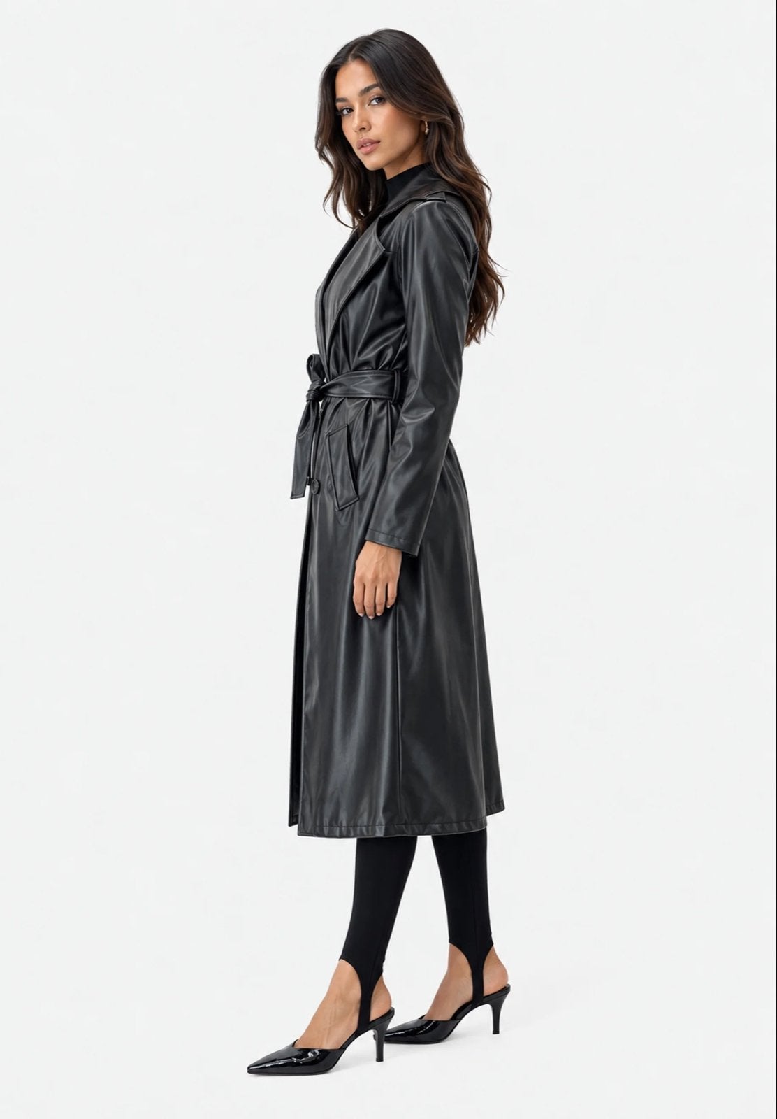 Lange zwarte trenchcoat voor dames, Ophalen, Zo goed als nieuw, Maat 38/40 (M), Zwart