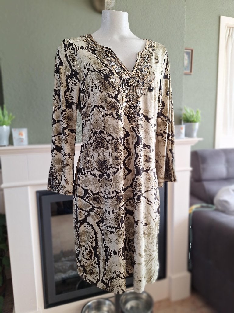 K-Design K Design groene slangen print jurk L, Kleding | Dames, Jurken, K-design, Verzenden, Maat 42/44 (L), Zo goed als nieuw