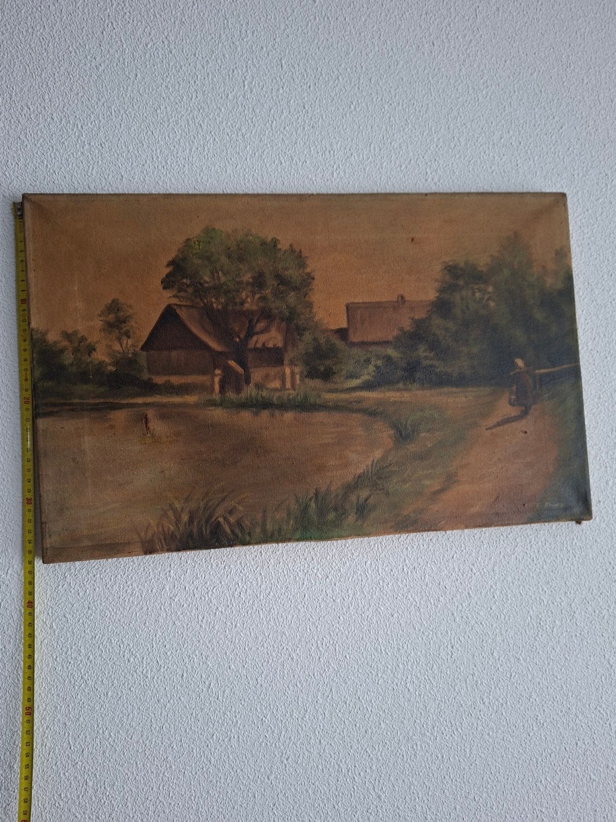Oude schilderijen: Kasteel aan water & Boerderij aan vijver, Origineel werk, Doek, Realistisch, Ophalen of Verzenden