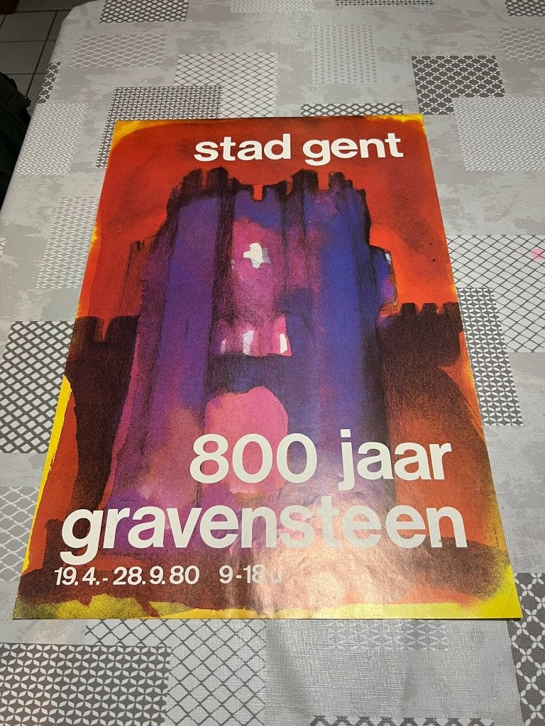 Vintage Poster Stad Gent, 800 jaar Gravensteen, Verzamelen, Deurposter of groter, Ophalen of Verzenden, Overige onderwerpen, Rechthoekig Staand