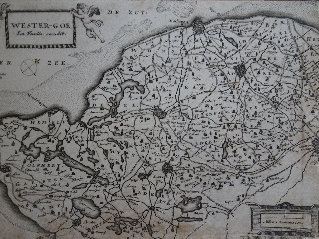 Gravure kaart Westergoe Friesland-west Aertsen 1660, Ophalen of Verzenden, 1800 tot 2000, Nederland, Landkaart
