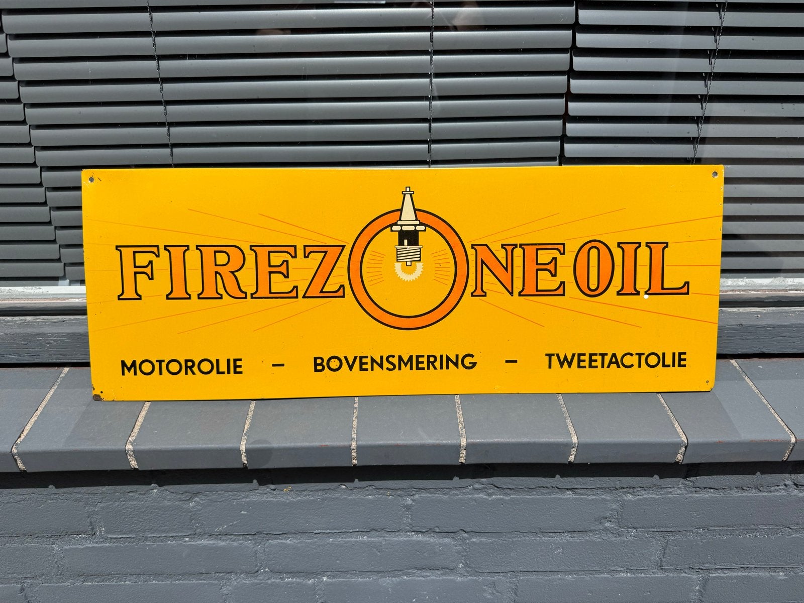 Vintage Firezone Oil Reclamebord - Motorolie, Verzamelen, Reclamebord, Gebruikt, ., Ophalen of Verzenden