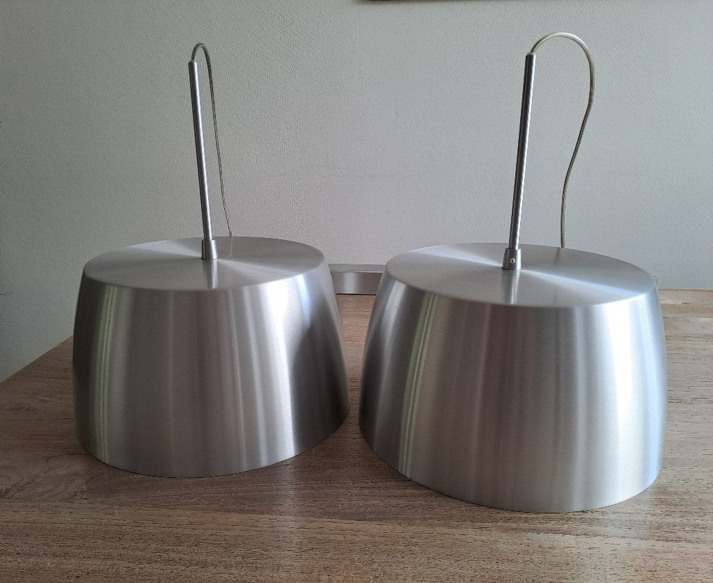 2 zilver/RVS Designhanglampen, merk Steinhauer, i.g.st., Ophalen, Gebruikt, E27 (groot), Metaal