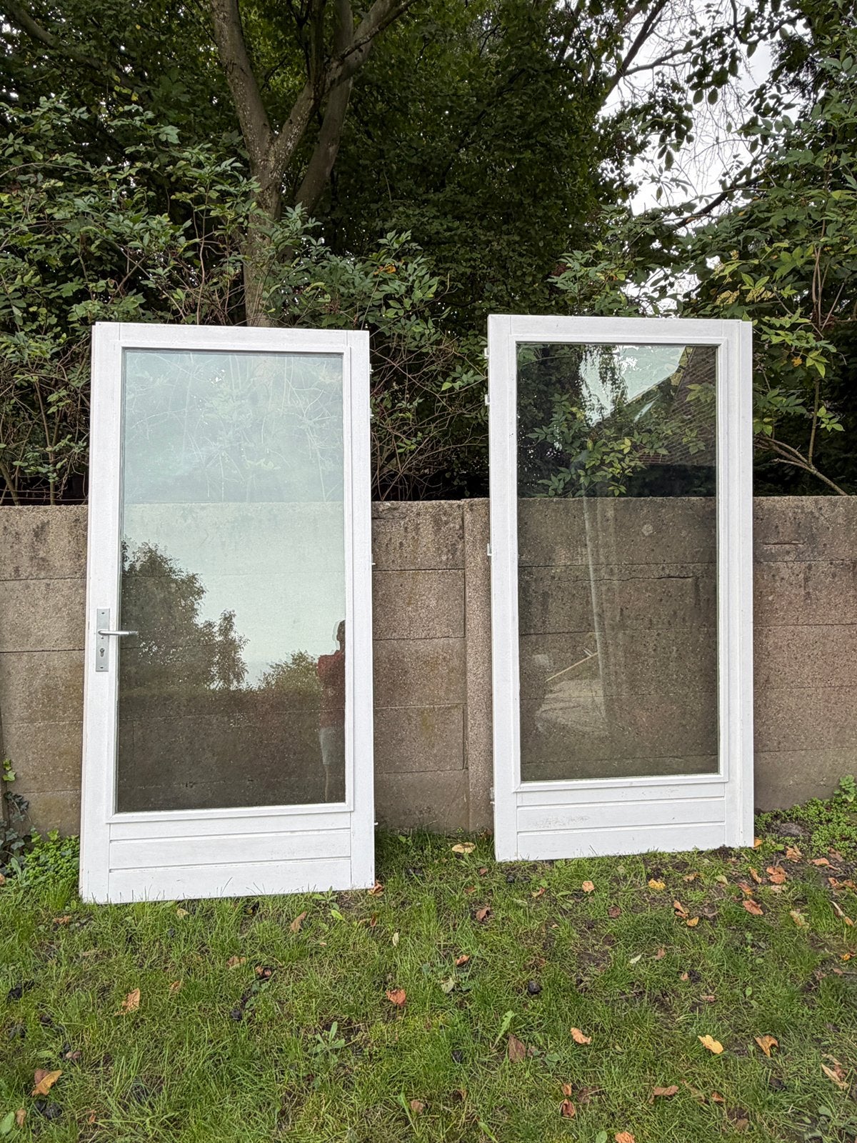 Dubbele buitendeuren / deuren met dubbelglas – 230 cm breed, Doe-het-zelf en Verbouw, Ophalen, Gebruikt, 225 cm of meer, Inclusief glas