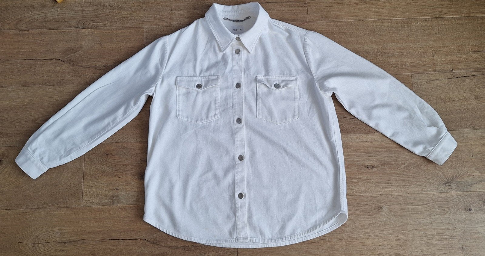 Witte spijkerblouse met lange mouwen, Wit, Maat 42/44 (L), Ophalen of Verzenden, Onbekend