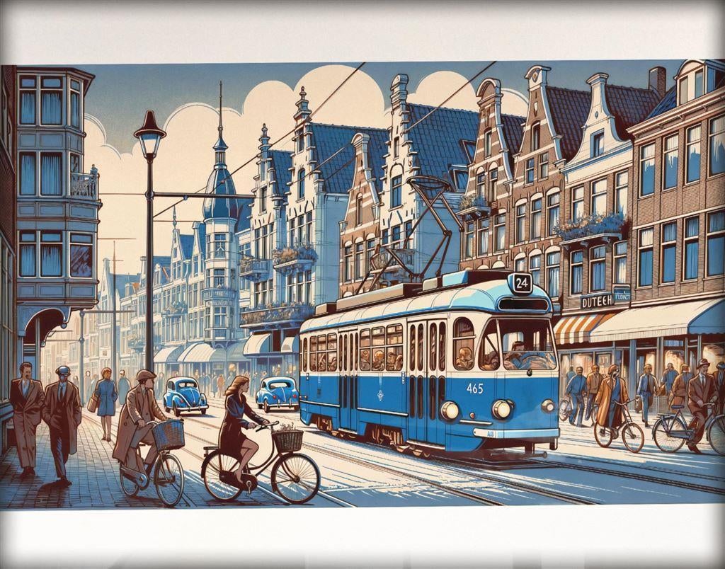 Unieke NZH de Blauwe Tram art nouveau poster affiche |, Verzenden, Nieuw, Tram, Overige typen