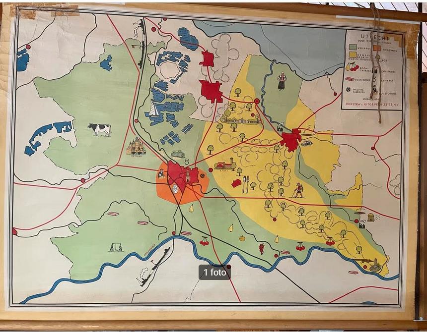 Originele Oude Schoolplaat Utrecht, Antiek en Kunst, Antiek | Schoolplaten, Ophalen of Verzenden, Aardrijkskunde