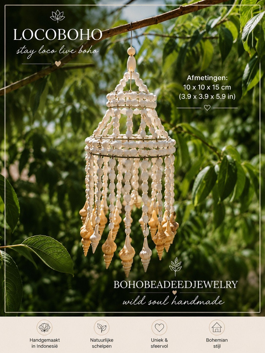 Mini Schelpenlamp 10x10x15 cm | Boho Ibiza Decoratie, Huis en Inrichting, Ophalen of Verzenden, Nieuw, Beige, Natuurlijk materiaal