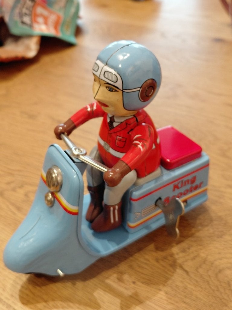 Vintage King Scooter Opwindbaar Blikken Speelgoed, Ophalen of Verzenden