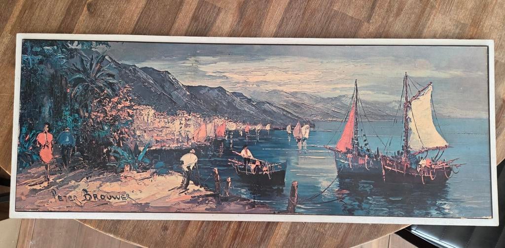 Schilderij Peter Drouver - Mediterrane haven, Antiek en Kunst, Kunst | Schilderijen | Klassiek, Ophalen of Verzenden