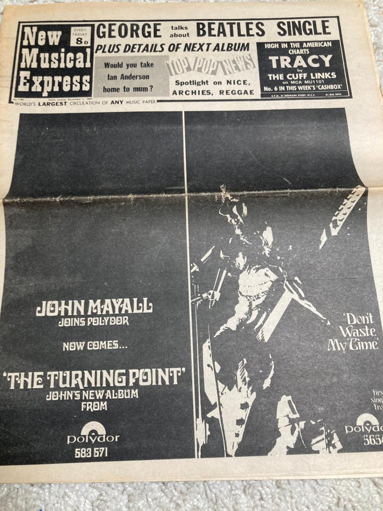 NME 1969 oa GEORGE HARRISON Jethro Tull, Boeken, Ophalen of Verzenden, Gelezen, Muziek, Film of Tv