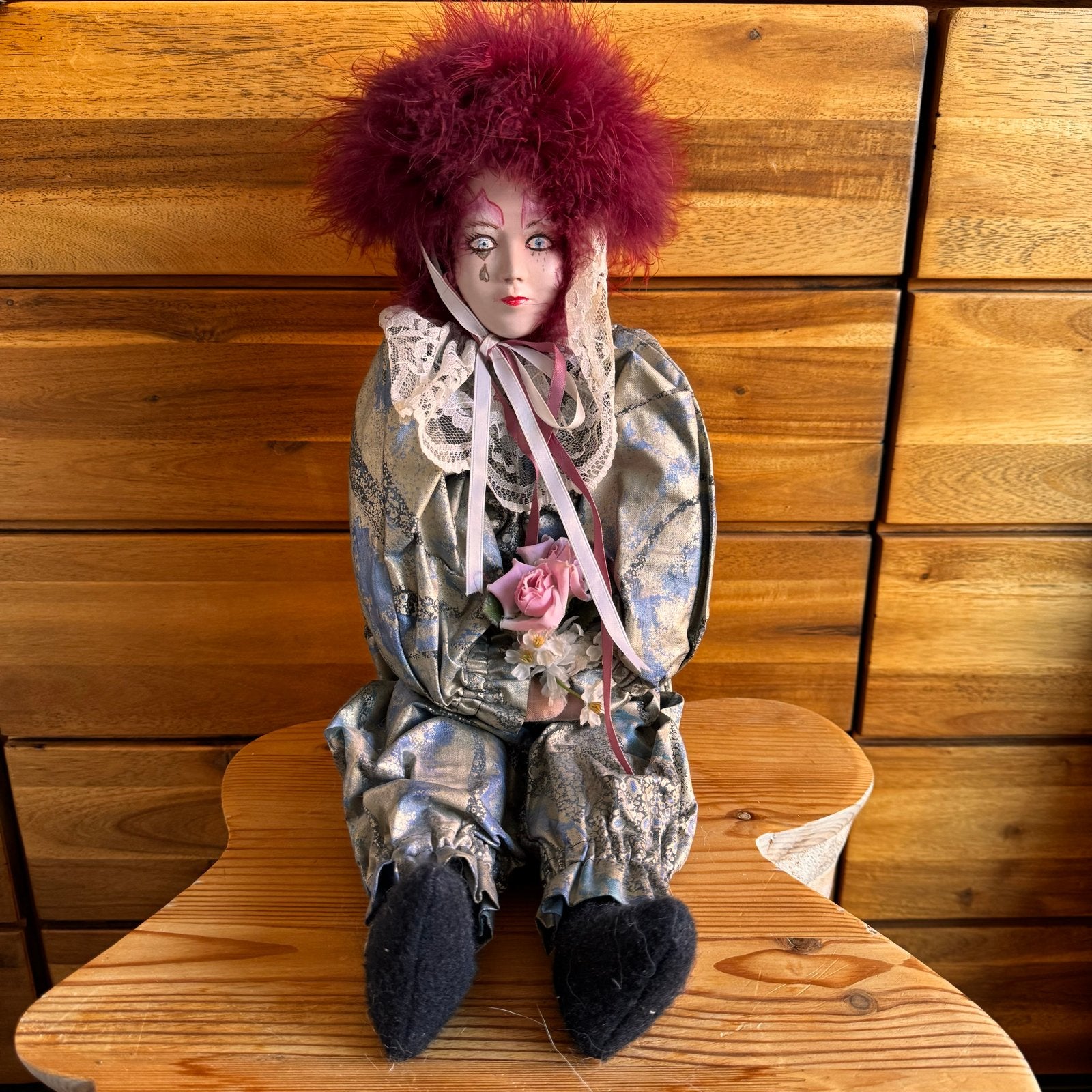 Vintage Porseleinen Pierrot Clownspop - 34cm, Verzamelen, Ophalen of Verzenden, Gebruikt, Pop