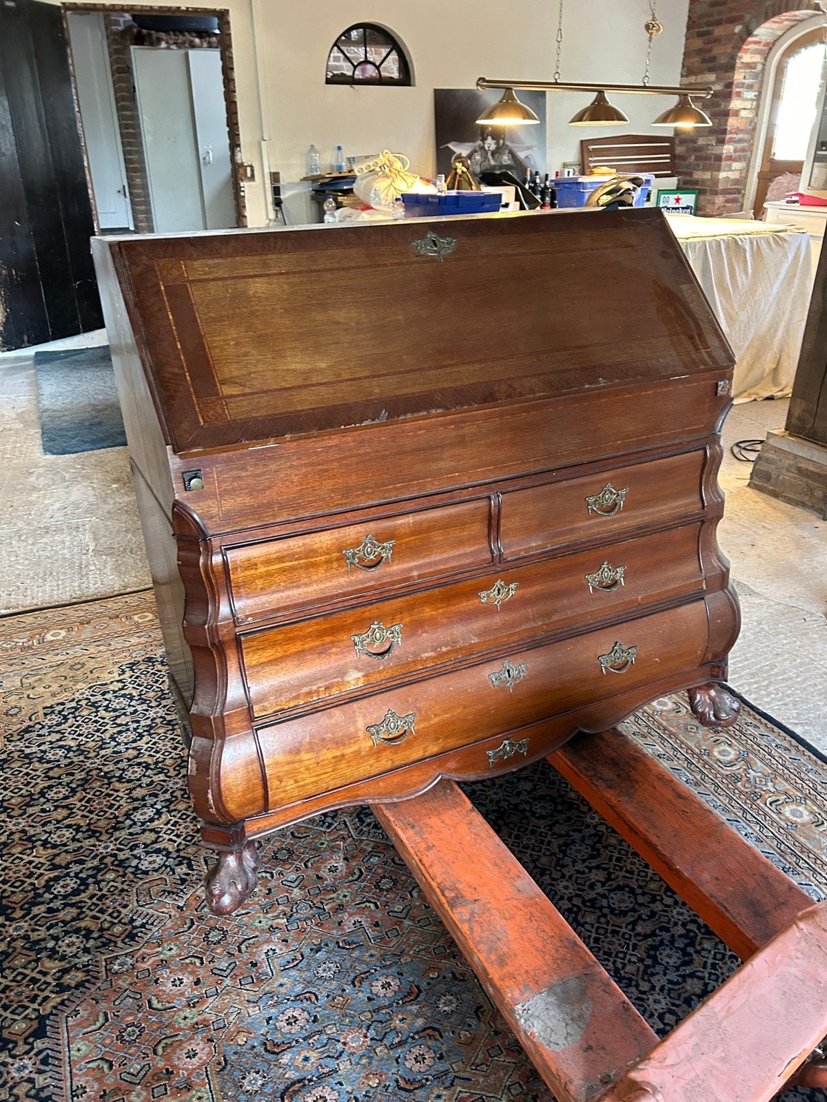 Antiek Biedermeier secretaire bureau met lades, Ophalen