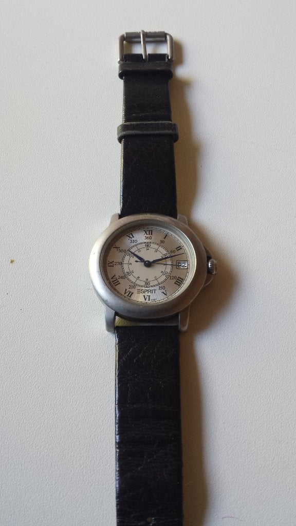 Esprit RVS Herenhorloge polshorloge horloge, leren bandje, Overige merken, Overige materialen, Leer, Polshorloge