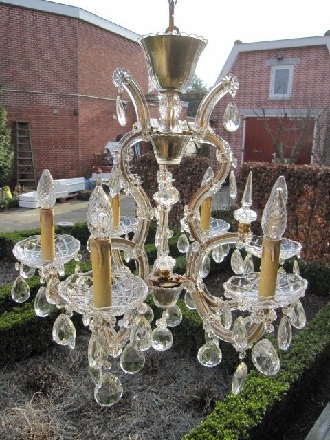 Mooie antieke kroonluchter, 6 lichtpunten, Ophalen