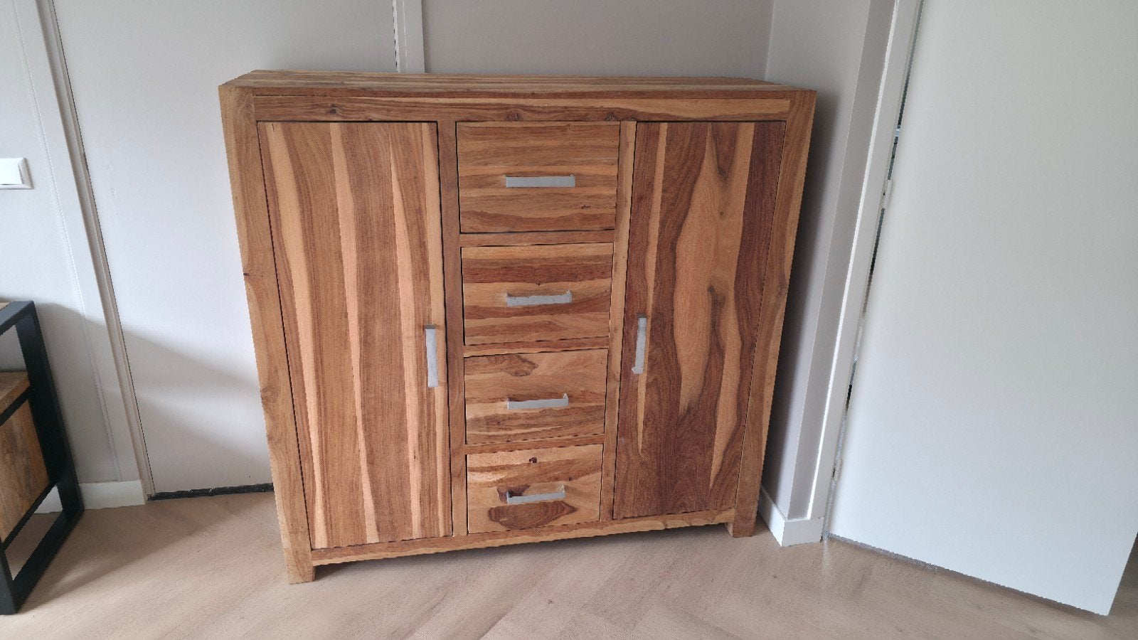 Massief houten buffetkast, Teakhout, 100 tot 150 cm, 100 tot 150 cm, Ophalen of Verzenden